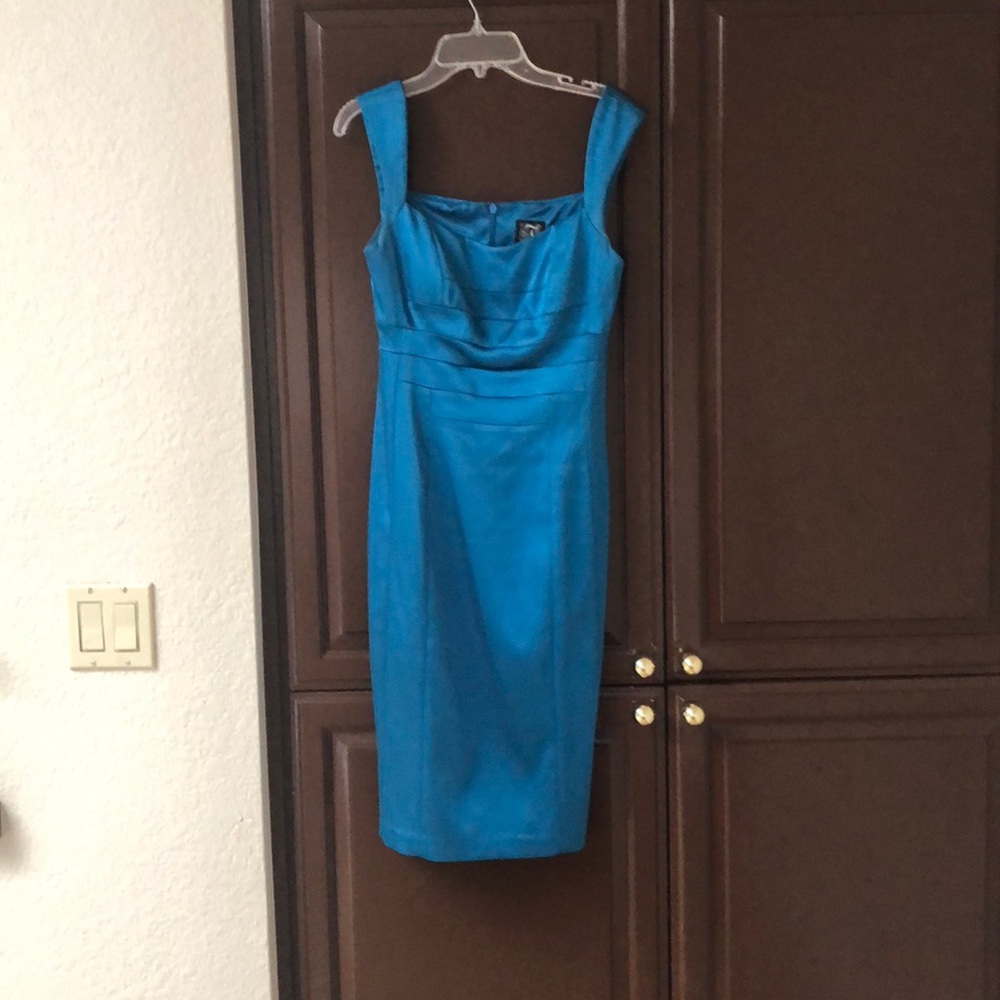 Teal satin sheen sheath dress